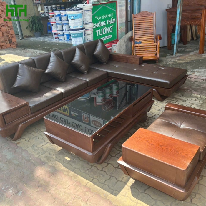 BỘ SALON GÓC GỖ SỒI MẪU THUYỀN VẾ TRÁI 