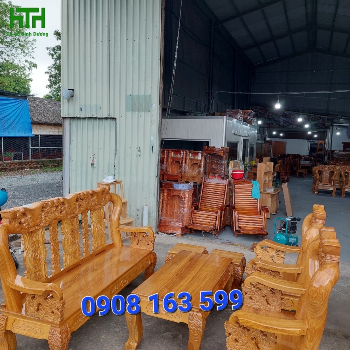 BỘ BÀN GHẾ PHÒNG KHÁCH GỖ SỒI NGA TAY 12 