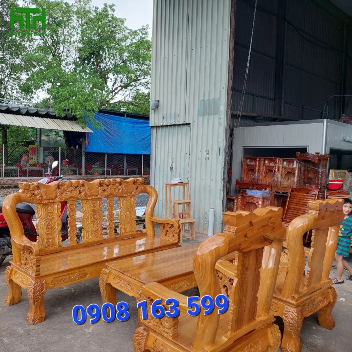 BỘ BÀN GHẾ PHÒNG KHÁCH GỖ SỒI NGA TAY 12 