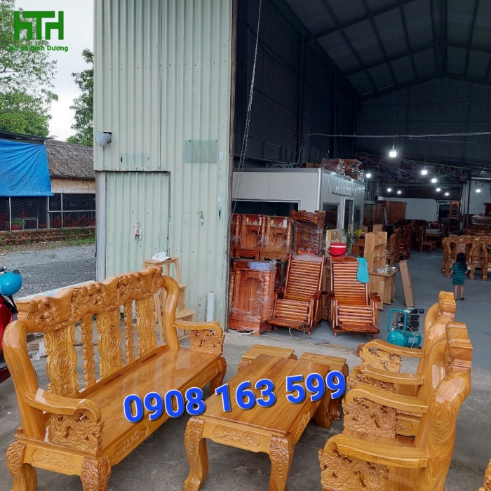 BỘ BÀN GHẾ PHÒNG KHÁCH GỖ SỒI NGA TAY 12 
