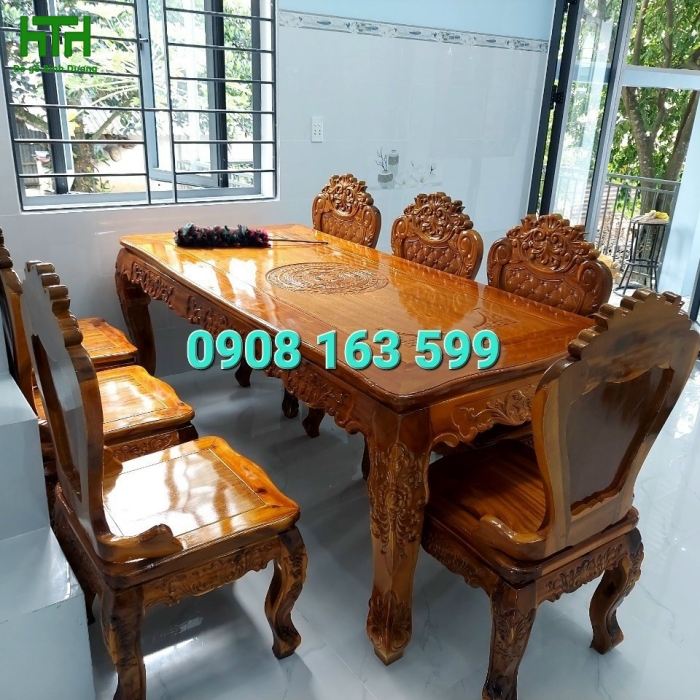 BỘ BÀN ĂN 8 GHẾ GỖ TRÀM BÔNG VÀNG 