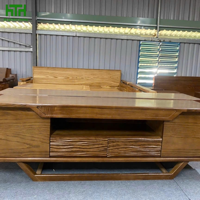 KỆ TI VI GỖ SỒI NGANG 2M LAU MÀU ÓC CHÓ 