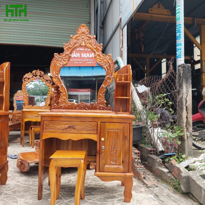 BÀN TRANG ĐIỂM GỖ TRÀM BÔNG VÀNG 