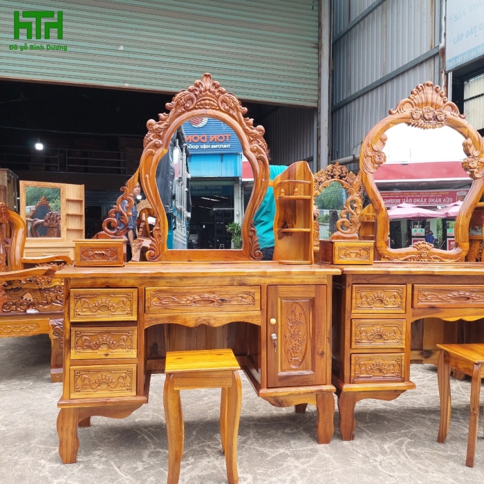 Bàn trang điểm gỗ tràm bông vàng  1m1 