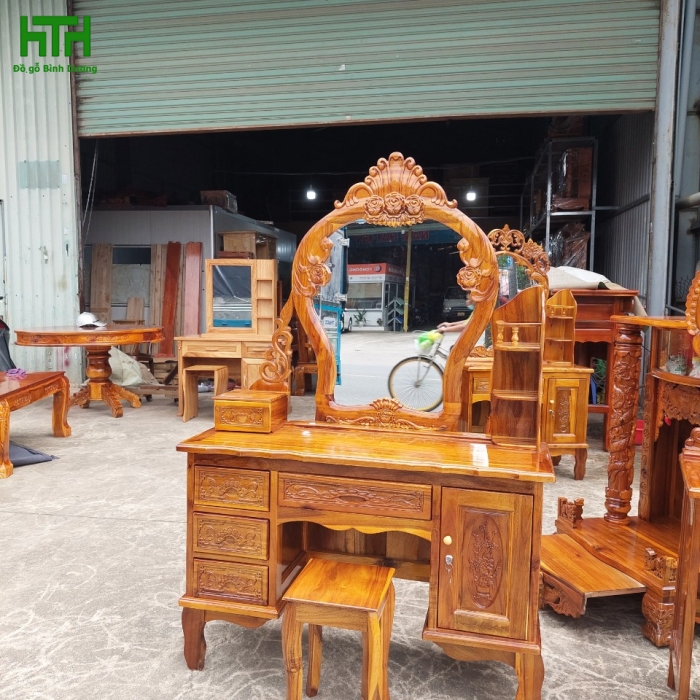 Bàn trang điểm gỗ tràm bông vàng kt 1m1 