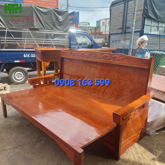 Ghế kéo thành giường gỗ xoan đào 1m4 