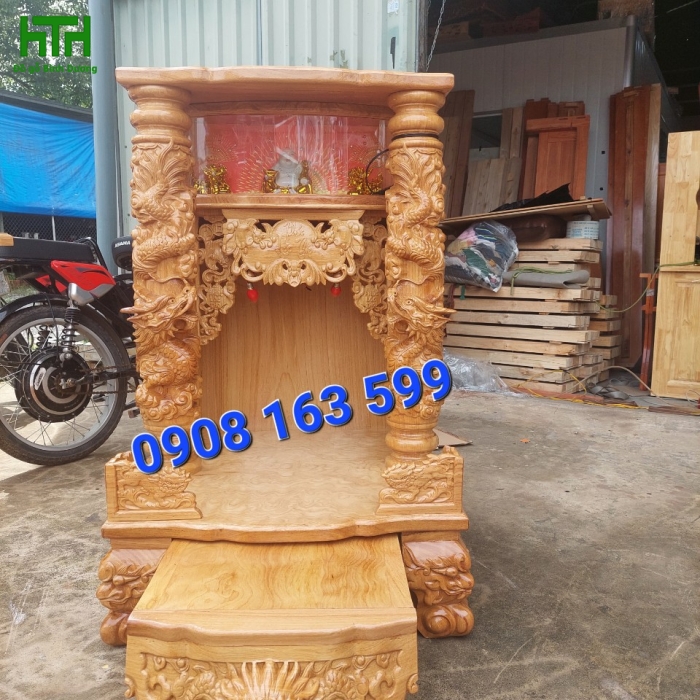 BÀN THỜ ÔNG ĐỊA GỖ GÕ ĐỎ RỒNG CUỘN 60 