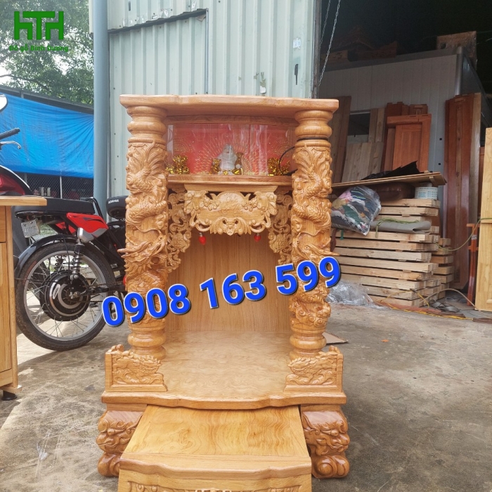 BÀN THỜ ÔNG ĐỊA GỖ GÕ ĐỎ RỒNG CUỘN 60 