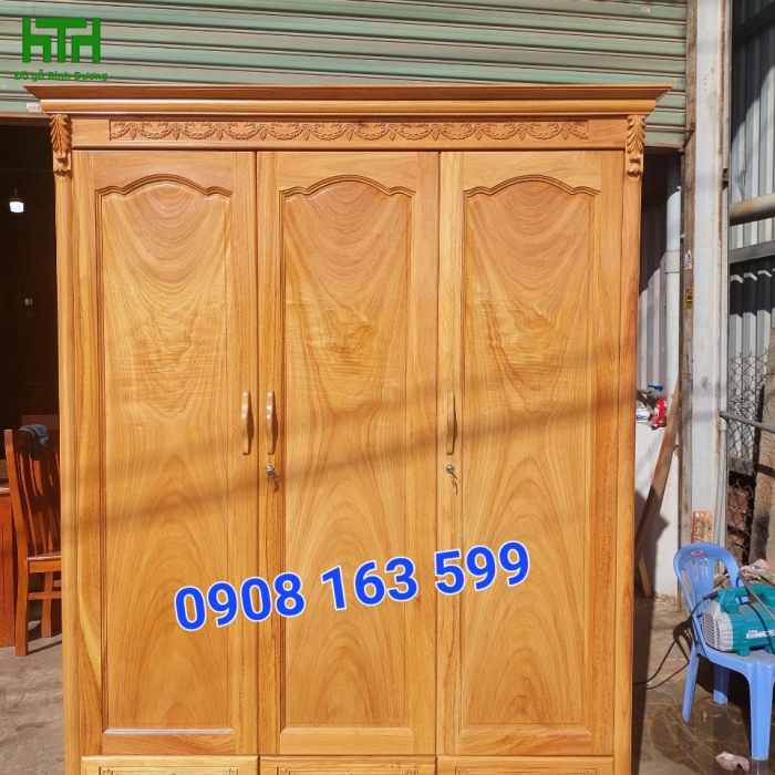 TỦ QUẦN ÁO GỖ GÕ ĐỎ TỰ NHIÊN 1M6 3 CÁNH 
