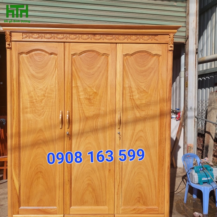 TỦ QUẦN ÁO GỖ GÕ ĐỎ TỰ NHIÊN 1M6 3 CÁNH 