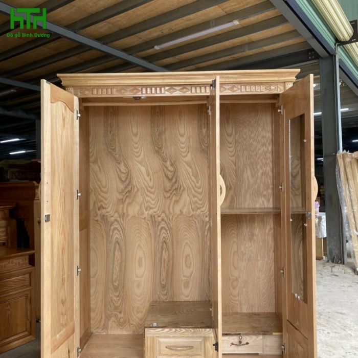 TỦ ÁO GỖ SỒI TỰ NHIÊN 3 CÁNH 1M6 MÀU TỰ NHIÊN 