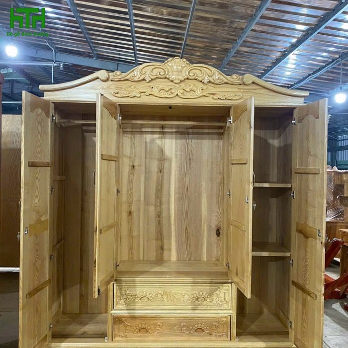 TỦ ÁO GỖ SỒI MẪU NỮ HOÀNG 4 CÁNH 