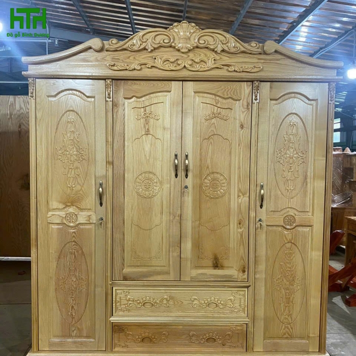 TỦ ÁO GỖ SỒI MẪU NỮ HOÀNG 4 CÁNH 