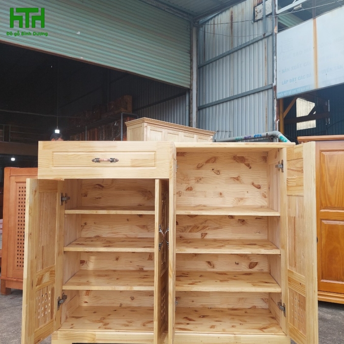TỦ GIÀY 4 CÁNH GỖ CAO SU NGANG 1M2 