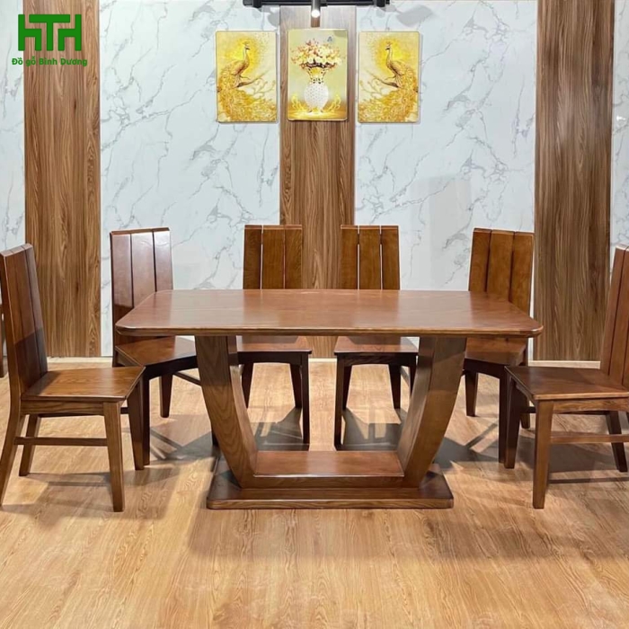 BỘ BÀN ĂN GỖ SỒI 6 GHẾ LAU MÀU ÓC CHÓ 