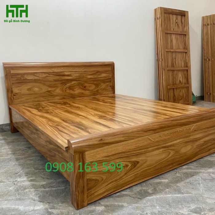 GIƯỜNG GỖ HƯƠNG XÁM DÁT PHẢN 1M6 X 2M 
