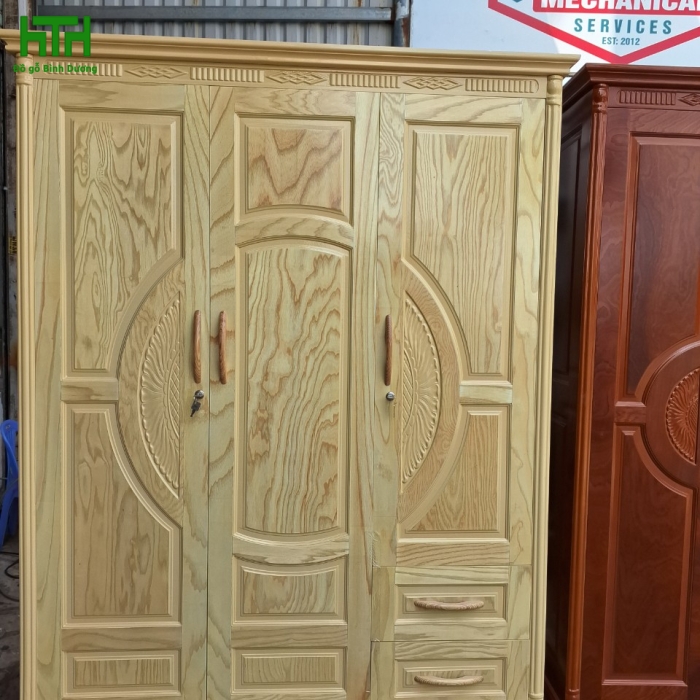TỦ QUẦN ÁO GỖ GHÉP PHỦ VÂN SỒI 1M6 X 2M 