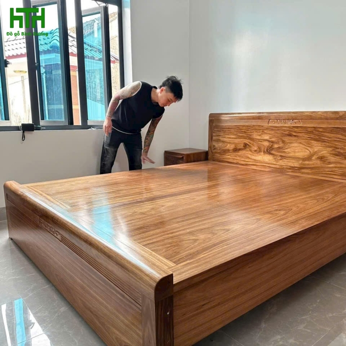 GIƯỜNG GỖ HƯƠNG XÁM DÁT PHẢN 1M6 X 2M 