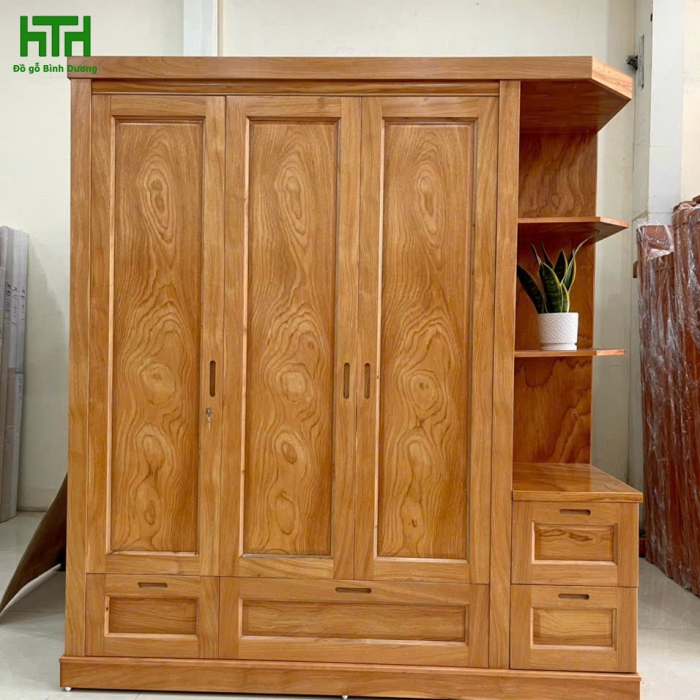 TỦ ÁO GỖ GÕ ĐỎ 3 CÁNH KỆ TRANG TRÍ 2M 