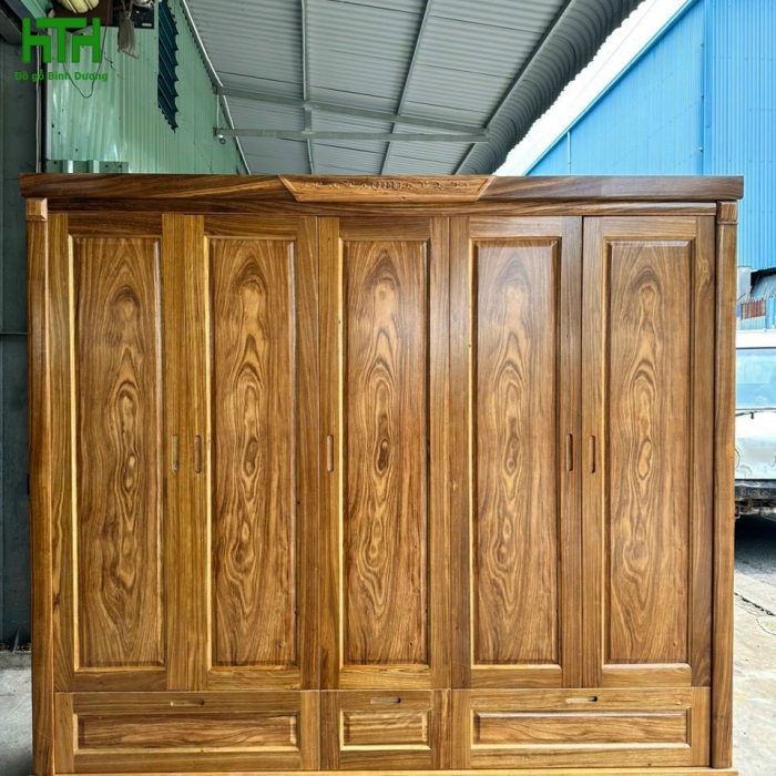TỦ QUẦN ÁO 5 CÁNH GỖ HƯƠNG XÁM 2M4