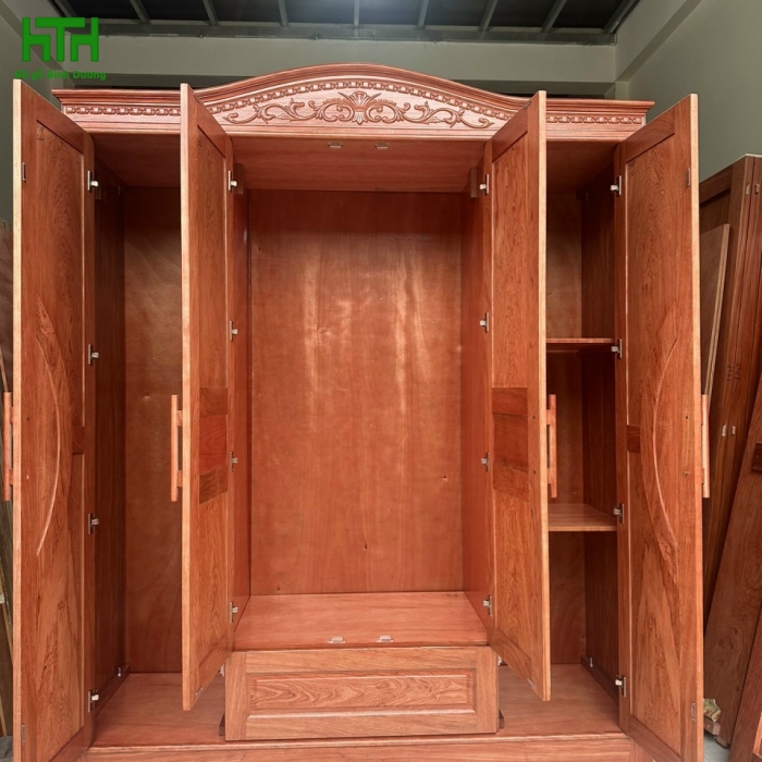 TỦ QUẦN ÁO 4 CÁNH GỖ HƯƠNG ĐÁ 