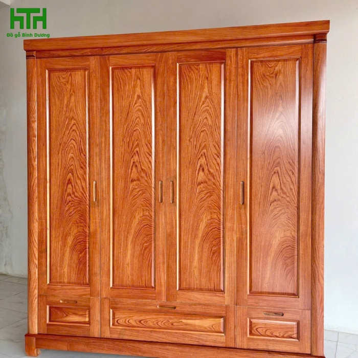 TỦ QUẦN ÁO GỖ HƯƠNG ĐÁ 4 CÁNH 