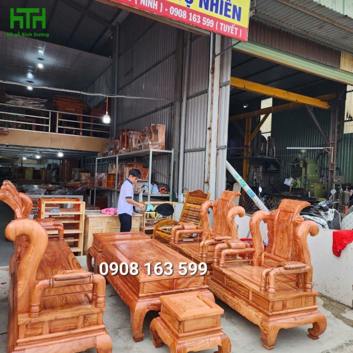 BỘ BÀN GHẾ SALON GỖ HƯƠNG ĐÁ TẦN THỦY HOÀNG TAY 12 ( HÀNG TUYỂN DÀY KHUNG 4 MẶT 2 )