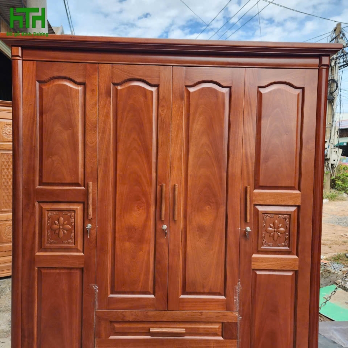 TỦ QUẦN ÁO GỖ XOAN ĐÀO 4 CÁNH 1M8 