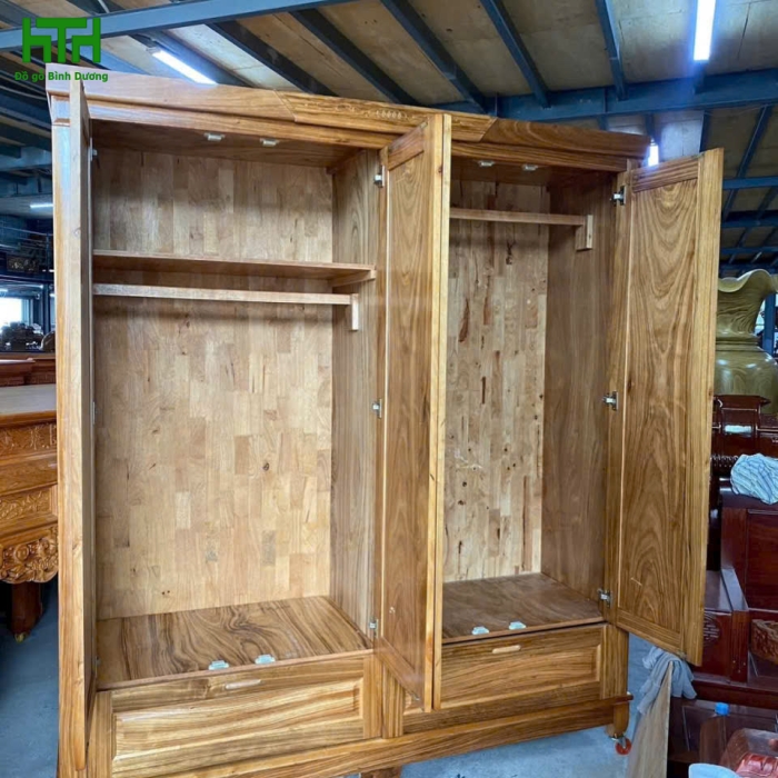 TỦ QUẦN ÁO HƯƠNG XÁM 4 CÁNH MẪU CÁNH TRÁM 