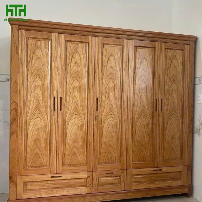 TỦ ÁO GỖ GÕ ĐỎ  5 CÁNH 2M4