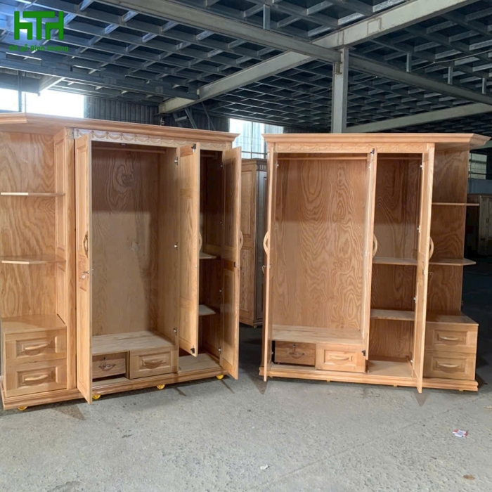 TỦ ÁO GỖ SỒI TỰ NHIÊN 3 CÁNH KỆ TRANG TRÍ 
