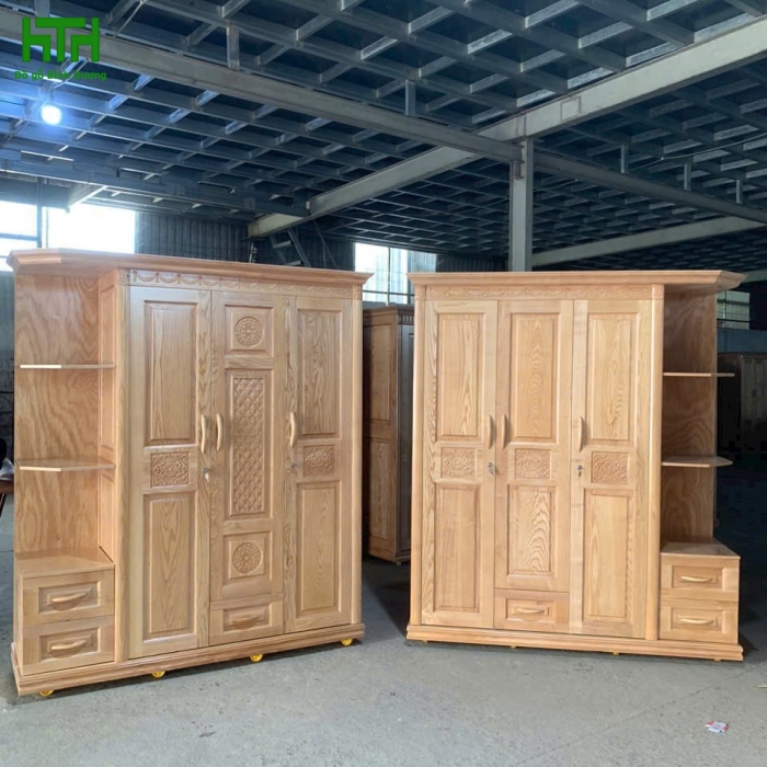 TỦ ÁO GỖ SỒI TỰ NHIÊN 3 CÁNH KỆ TRANG TRÍ 