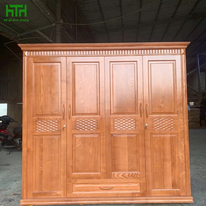 TỦ ÁO GỖ SỒI TỰ NHIÊN 4 CÁNH NGANG 2M 