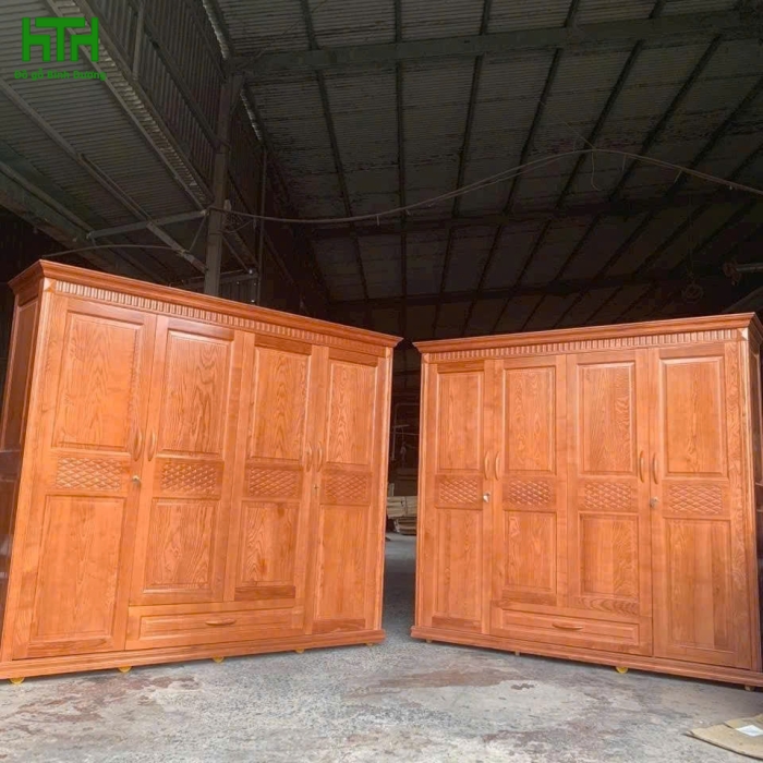 TỦ ÁO GỖ SỒI TỰ NHIÊN 4 CÁNH NGANG 2M 