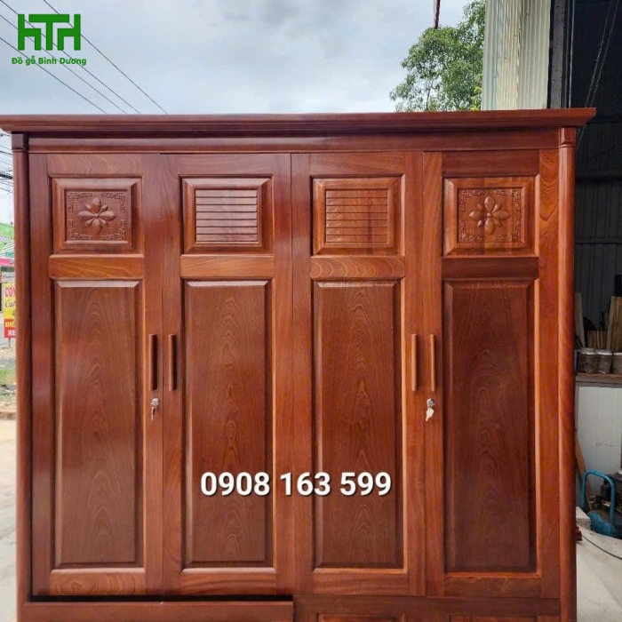 TỦ QUẦN ÁO GỖ XOAN ĐÀO 4 CÁNH 1M8 