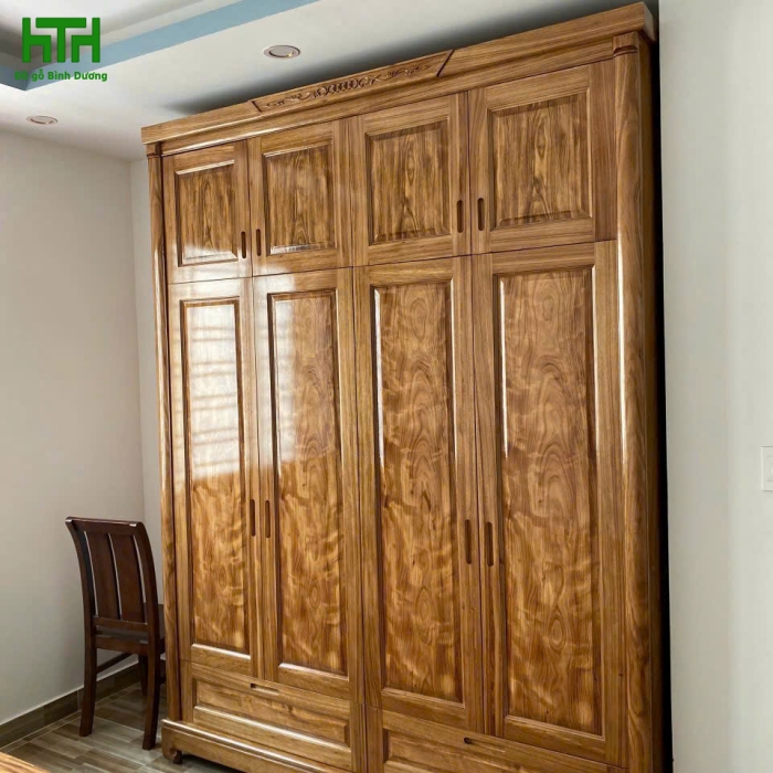TỦ ÁO GỖ HƯƠNG XÁM 4 CÁNH 2 TẦNG 