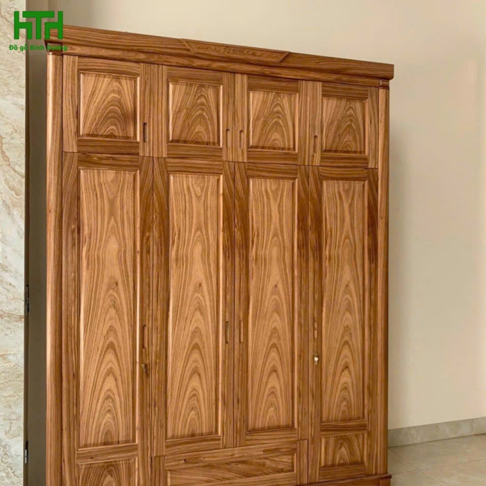 TỦ ÁO GỖ HƯƠNG XÁM 4 CÁNH 2 TẦNG 