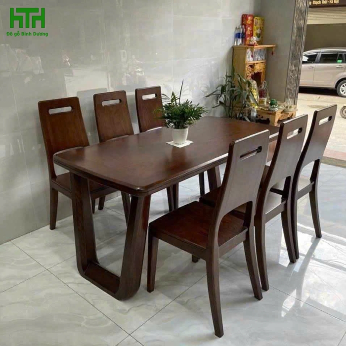 BỘ BÀN ĂN CHÂN CHOÃI  6 GHẾ GỖ SỒI NHẬP KHẨU 