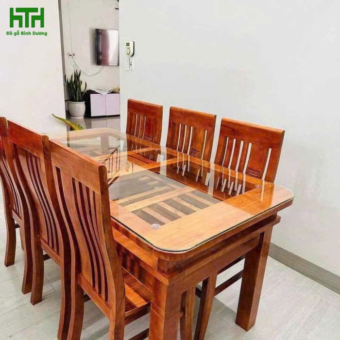 BỘ BÀN ĂN 2 TẦNG GỖ SỒI 6 GHẾ 