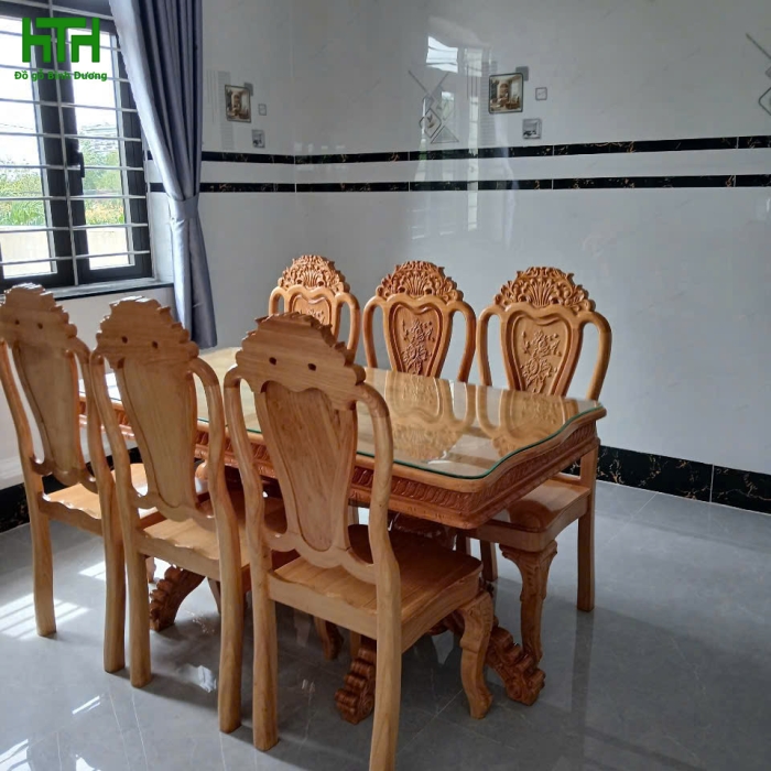 BỘ BÀN ĂN GỖ GÕ ĐỎ 6 GHẾ MẪU BÁNH TÂY 