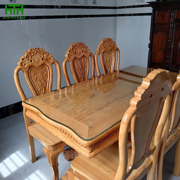 BỘ BÀN ĂN GỖ GÕ ĐỎ 6 GHẾ MẪU BÁNH TÂY 