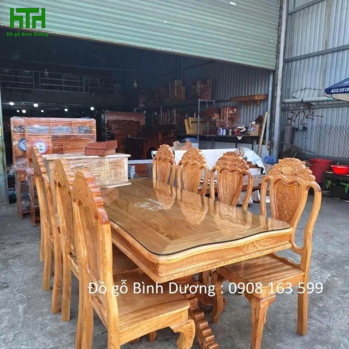 BỘ BÀN GỖ GÕ ĐỎ 100% 8 GHẾ MẪU BÁNH TÂY 