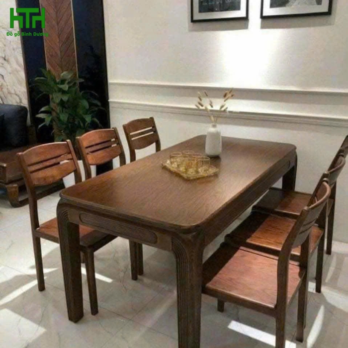 BỘ BÀN ĂN LAU MÀU ÓC CHÓ GỖ SỒI NGA NHẬP  6 GHẾ