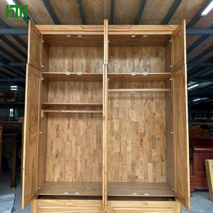 TỦ ÁO GỖ HƯƠNG XÁM 4 CÁNH 2 TẦNG 