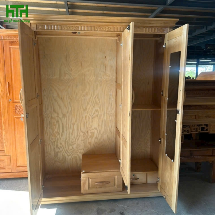 TỦ QUẦN ÁO GỖ GHÉP PHỦ VÂN SỒI 1M6 X 2M 