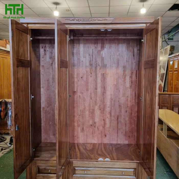 TỦ ÁO GỖ HƯƠNG XÁM 3 CÁNH MẪU TRÁM 