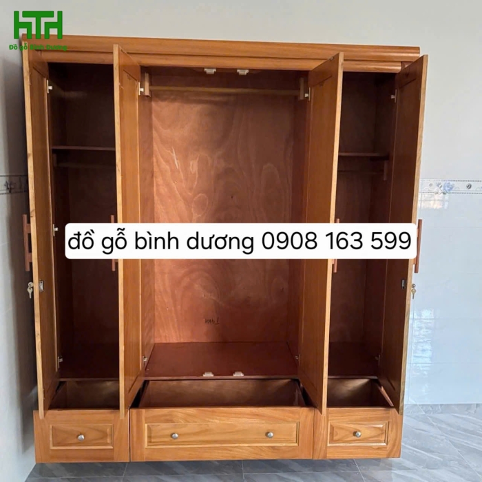 TỦ QUẦN ÁO GỖ GÕ ĐỎ 4 CÁNH  