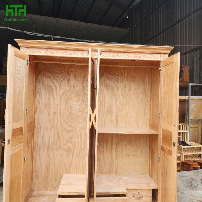 TỦ QUẦN ÁO GỖ SỒI TỰ NHIÊN 4 CÁNH NGANG 1M8 