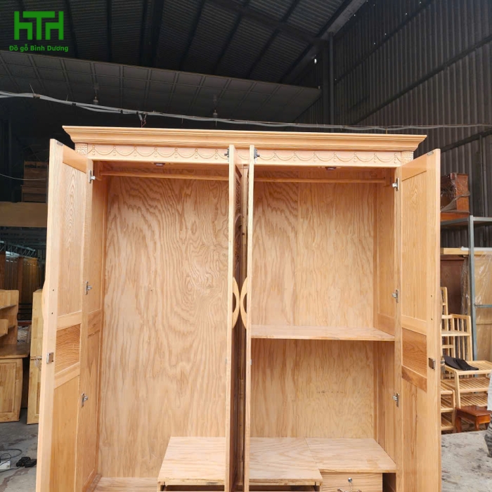 TỦ QUẦN ÁO GỖ SỒI TỰ NHIÊN 4 CÁNH NGANG 1M8 