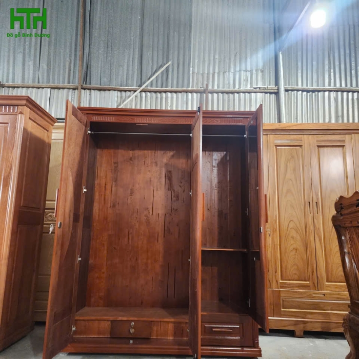 TỦ QUẦN ÁO GỖ GHÉP PHỦ VÂN XOAN 1M6 X 2M 